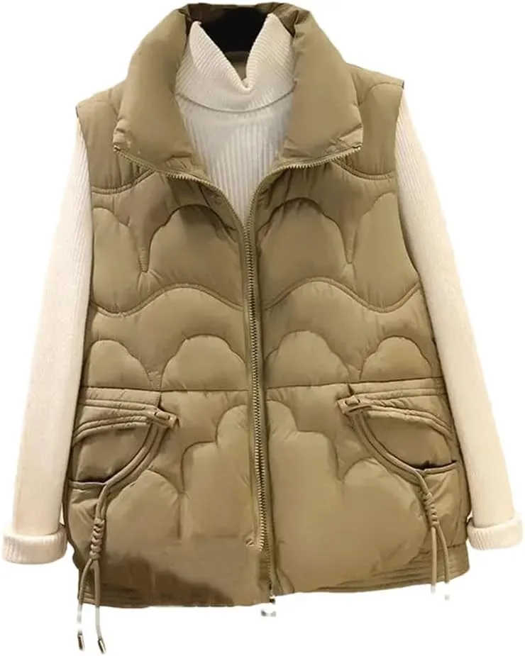 Women Autumn Winter Puffer Vest Loose Sleeveless Short Vest Jackets Cotton Padded Waistcoat Casual Tops