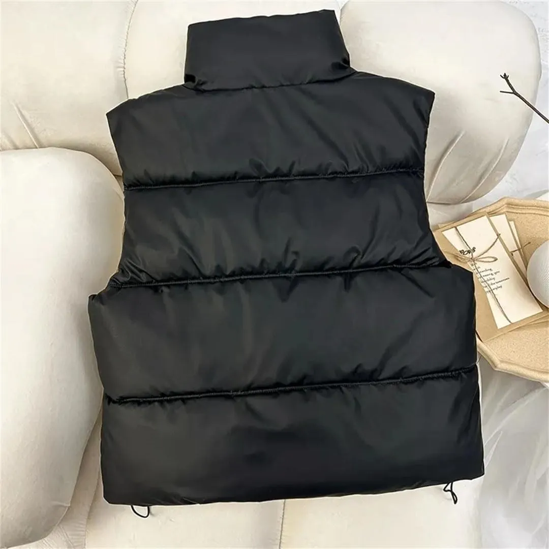 Women Autumn Winter Puffer Vest Loose Zip Up Stand Collar Sleeveless Puffy Jackets Cotton Padded Waistcoat