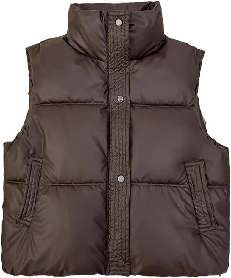 Women Autumn Winter Puffer Vest Loose Zip Up Stand Collar Sleeveless Puffy Jackets Cotton Padded Waistcoat