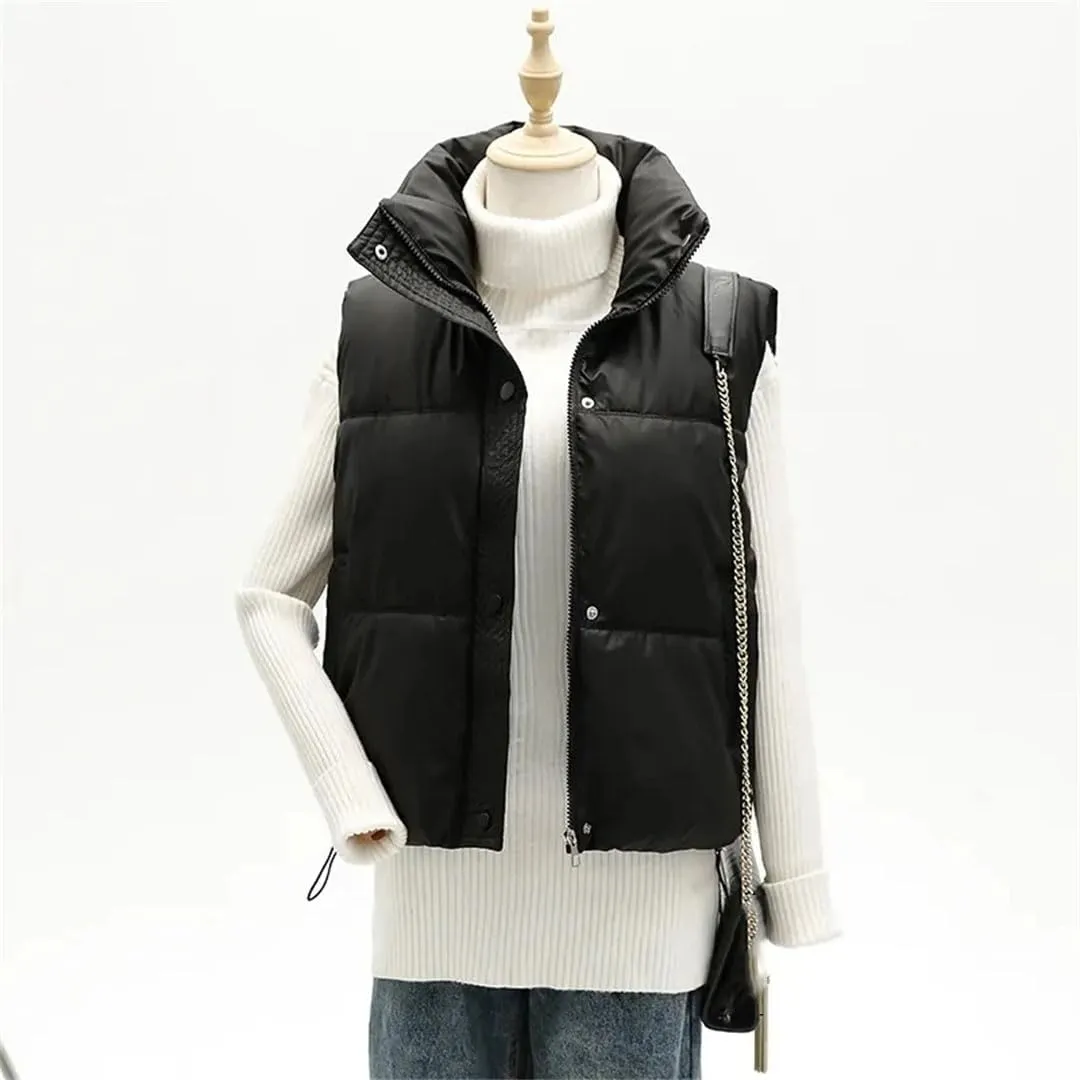 Women Autumn Winter Puffer Vest Loose Zip Up Stand Collar Sleeveless Puffy Jackets Cotton Padded Waistcoat