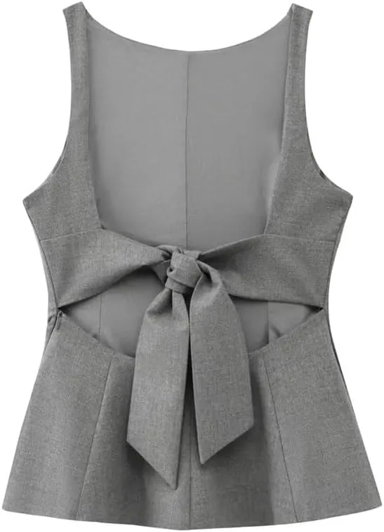 Women Bow Tie Tank Top Women Backless Thin Shoulder Strap Camisole Women's Waistcoat Tops Vest
