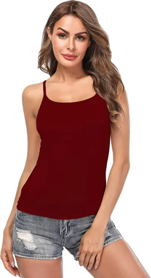 Women Camisole with Built-in Bra Cup Strap Supportive Padded Tank Top Layering Cami Undershirt for Yoga