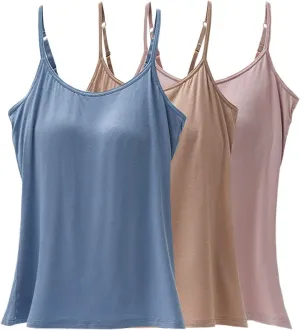 Women Camisole with Built-in Bra Cup Strap Supportive Padded Tank Top Layering Cami Undershirt for Yoga