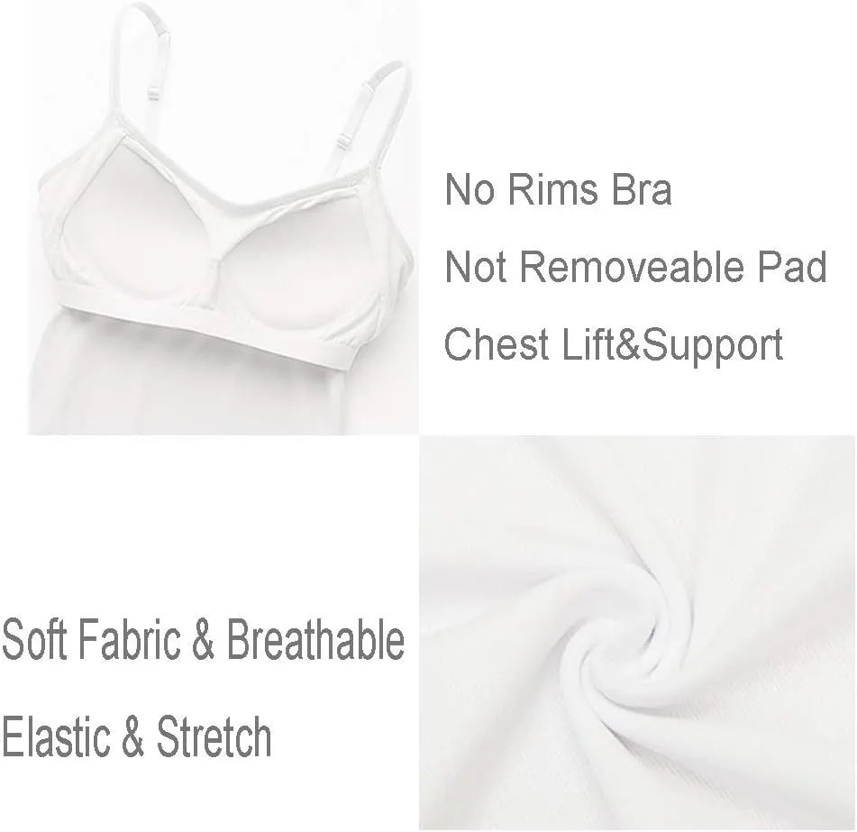 Women Camisole with Built-in Bra Cup Strap Supportive Padded Tank Top Layering Cami Undershirt for Yoga