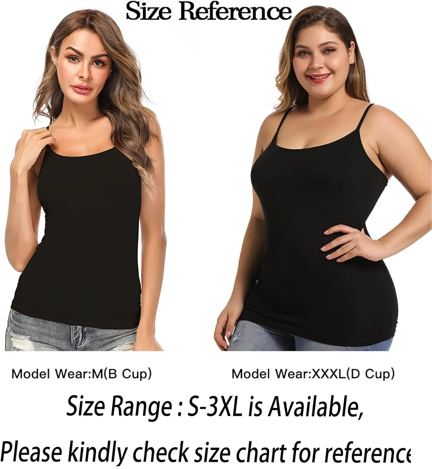 Women Camisole with Built-in Bra Cup Strap Supportive Padded Tank Top Layering Cami Undershirt for Yoga