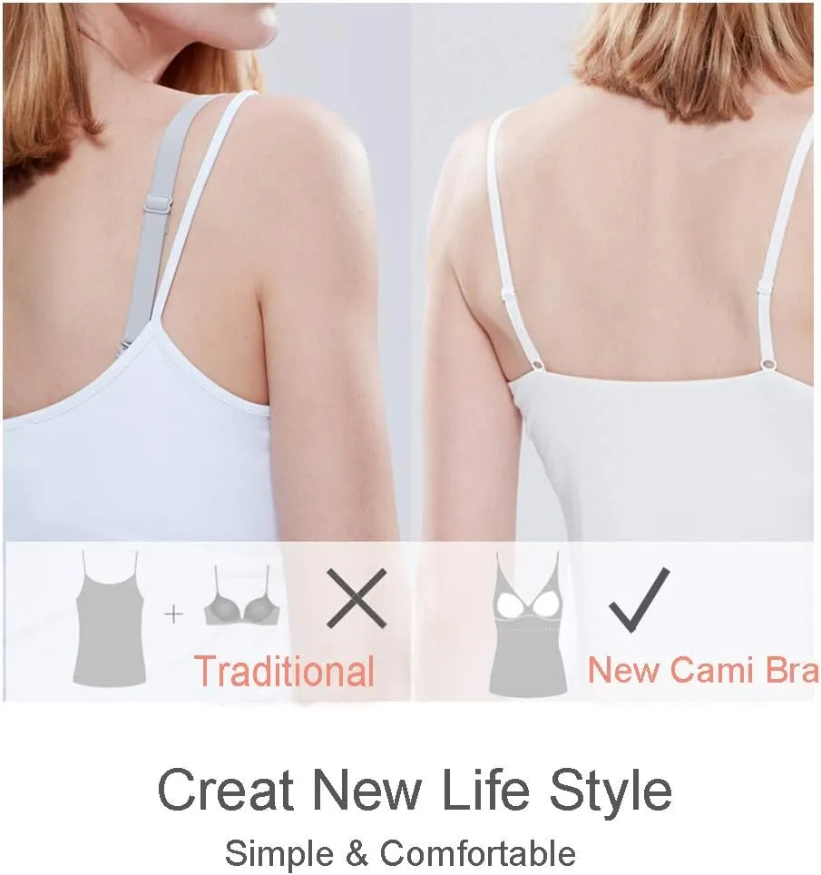 Women Camisole with Built-in Bra Cup Strap Supportive Padded Tank Top Layering Cami Undershirt for Yoga
