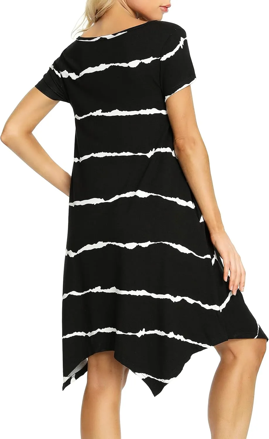 Women Casual Loose Soft Crewneck Short Sleeve Pockets Swing T-Shirt Dress