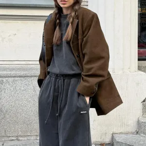 Women Coquette Suede Jacket Old Money Aesthetic Blazers Vintage Oversized Leather Jacket Bomber Preppy Winter Coat