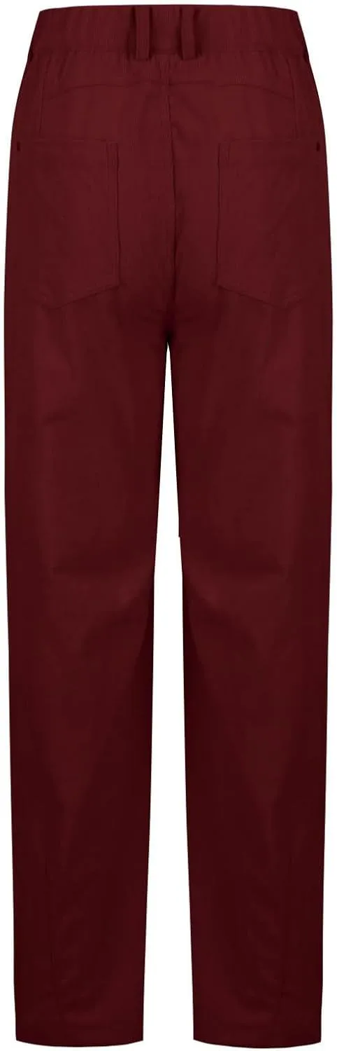 Women Corduroy Pants Barrel Mid-Rise Elastic Waist Slack Trousers Casual Wide Leg Palazzo Pant with Pockets