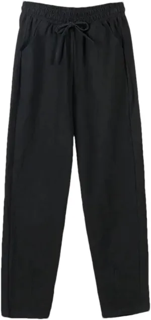 Women Cotton Elastic Waist Solid Color Harem Trousers Casual Ankle-Length Female Pants