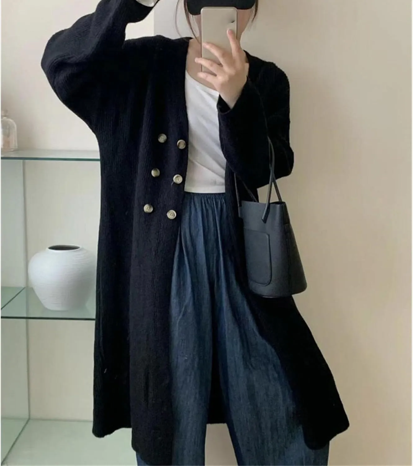 Women Double Breasted Coats Jacket Winter Trendy Solid Color Knit Overcoat Long Sleeve Maxi Long Trench Coat