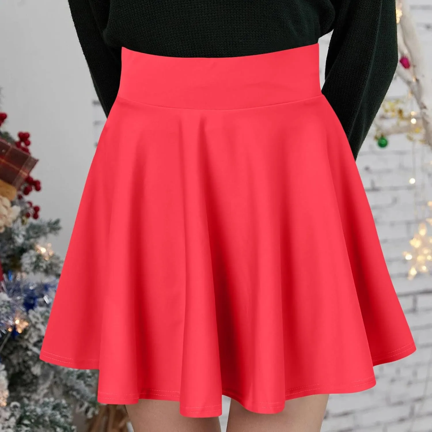 Women Fashion Casual Short Style Solid Half Skirt Glare Sun Skirt Pleated Skirt Midi Skirt for Women