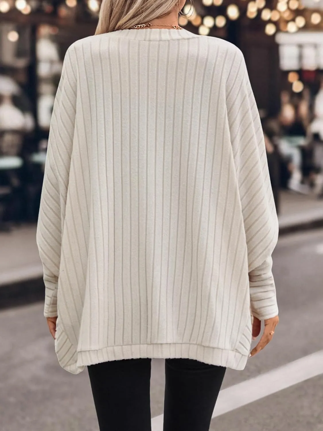 Women Houndstooth Blazer Jackets Batwing Long Sleeve Open Front Asymmetrical Cardigan Coat