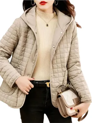 Women Light Short Cotton-Padded Jacket Winter Hooded Down Coat Parkas Outerwear Tops