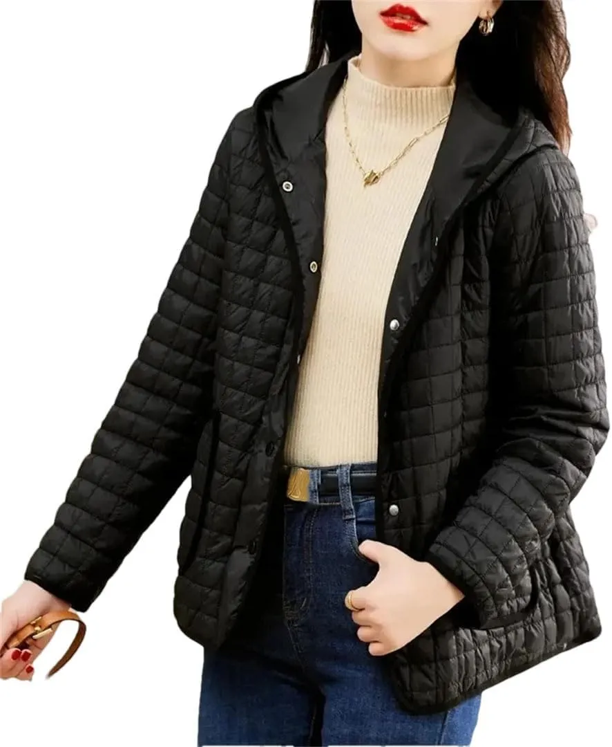 Women Light Short Cotton-Padded Jacket Winter Hooded Down Coat Parkas Outerwear Tops