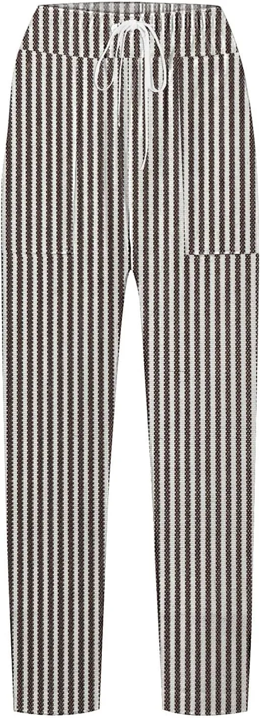 Women Linen Pants Summer Pure High Waist Lounge Bohemian Petite Trousers Trendy Outfit with Pockets