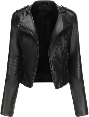 Women Moto Biker Zipper Jacket Faux Leather Jacket Women Motorcycle Coat