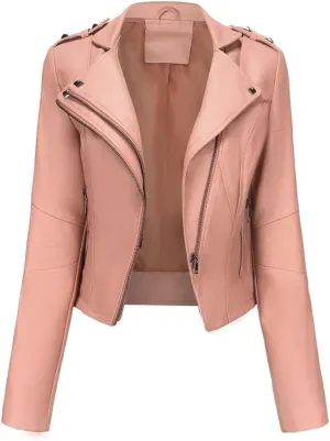 Women Moto Biker Zipper Jacket Faux Leather Jacket Women Motorcycle Coat