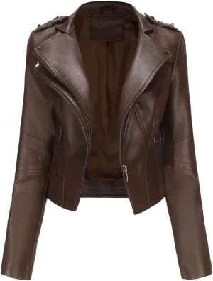 Women Moto Biker Zipper Jacket Faux Leather Jacket Women Motorcycle Coat