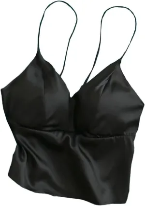 Women Mulberry-Silk Camisole Padded Bralette Tube Top With Bra Fitted Cropped Tanks Basic Bottoming Tops