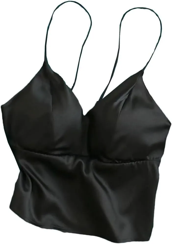 Women Mulberry-Silk Camisole Padded Bralette Tube Top With Bra Fitted Cropped Tanks Basic Bottoming Tops
