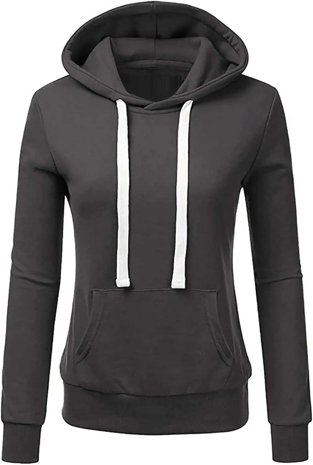 Women Solid Hooded Sweatshirts Long Sleeve Pocket Sweatshirt Slim Fit Pullover Tops Preppy Teen Girl Clothes