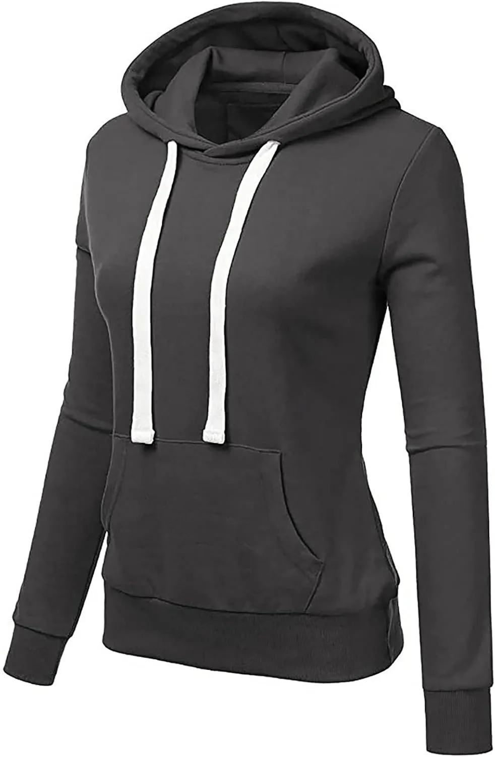 Women Solid Hooded Sweatshirts Long Sleeve Pocket Sweatshirt Slim Fit Pullover Tops Preppy Teen Girl Clothes