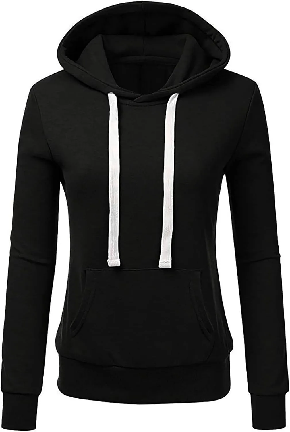 Women Solid Hooded Sweatshirts Long Sleeve Pocket Sweatshirt Slim Fit Pullover Tops Preppy Teen Girl Clothes