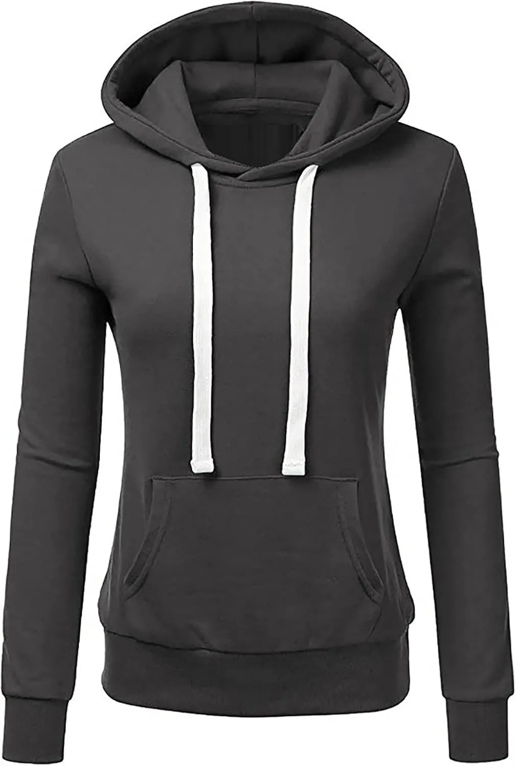 Women Solid Hooded Sweatshirts Long Sleeve Pocket Sweatshirt Slim Fit Pullover Tops Preppy Teen Girl Clothes