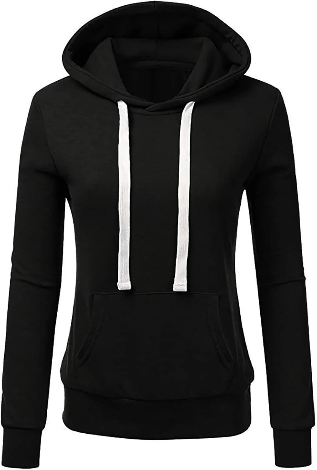 Women Solid Hooded Sweatshirts Long Sleeve Pocket Sweatshirt Slim Fit Pullover Tops Preppy Teen Girl Clothes