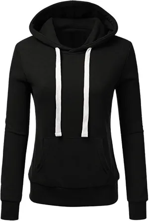 Women Solid Hooded Sweatshirts Long Sleeve Pocket Sweatshirt Slim Fit Pullover Tops Preppy Teen Girl Clothes