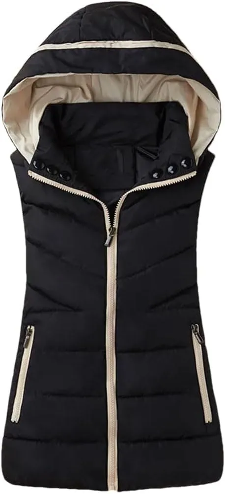 Women Winter Down Vest Hooded Autumn Warm Sleeveless Waistcoat Jacket Cotton Padded Vest Parkas