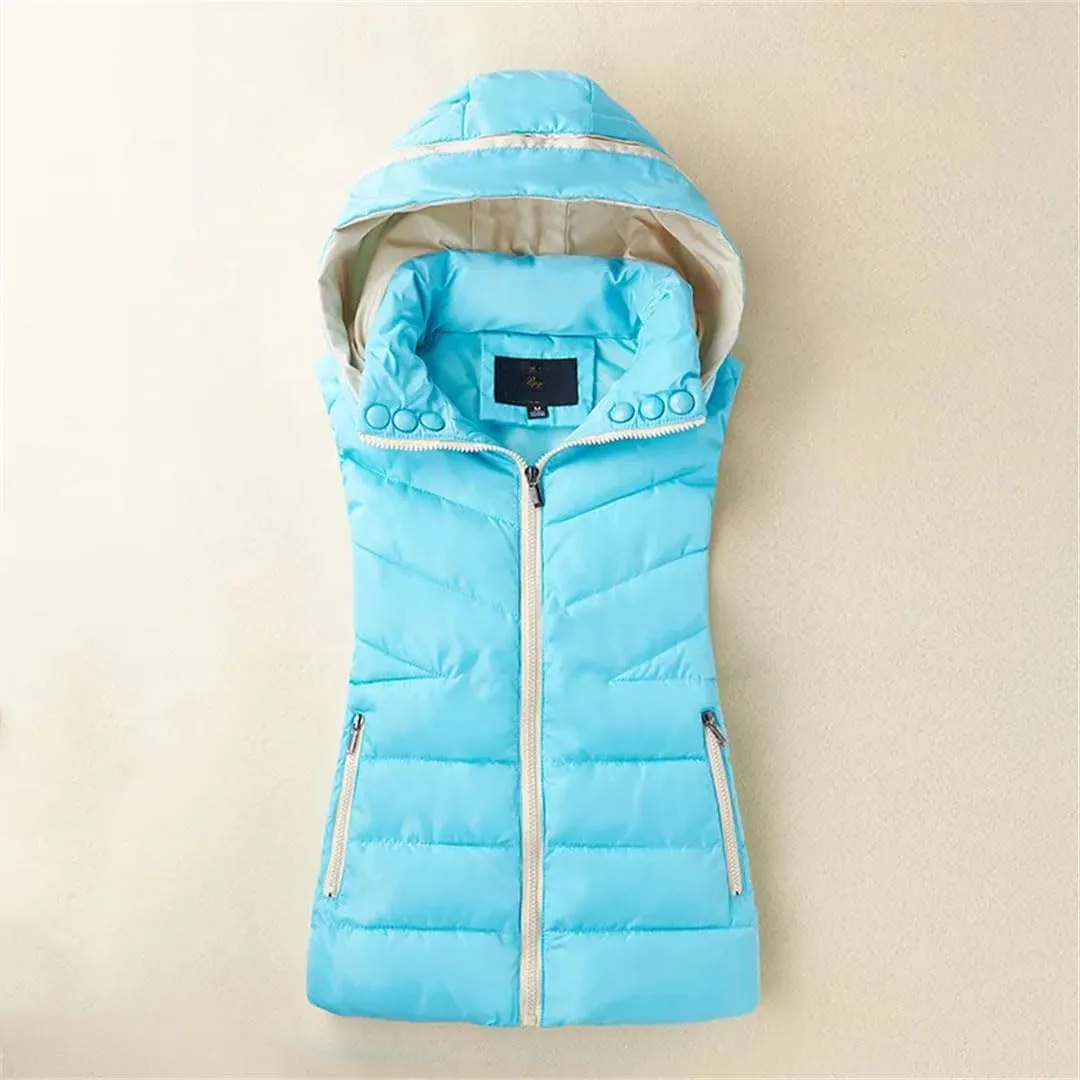 Women Winter Down Vest Hooded Autumn Warm Sleeveless Waistcoat Jacket Cotton Padded Vest Parkas