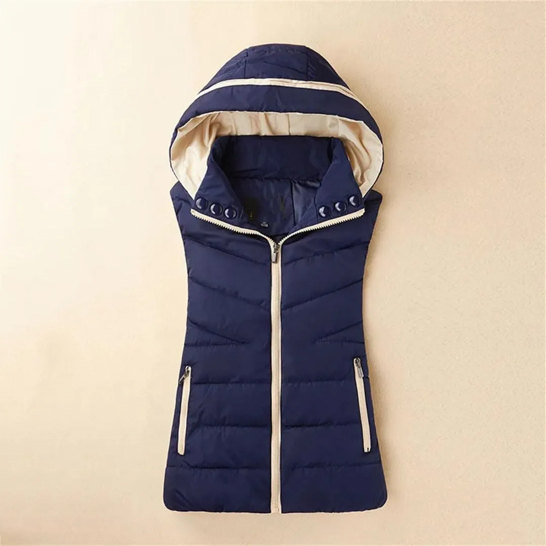 Women Winter Down Vest Hooded Autumn Warm Sleeveless Waistcoat Jacket Cotton Padded Vest Parkas