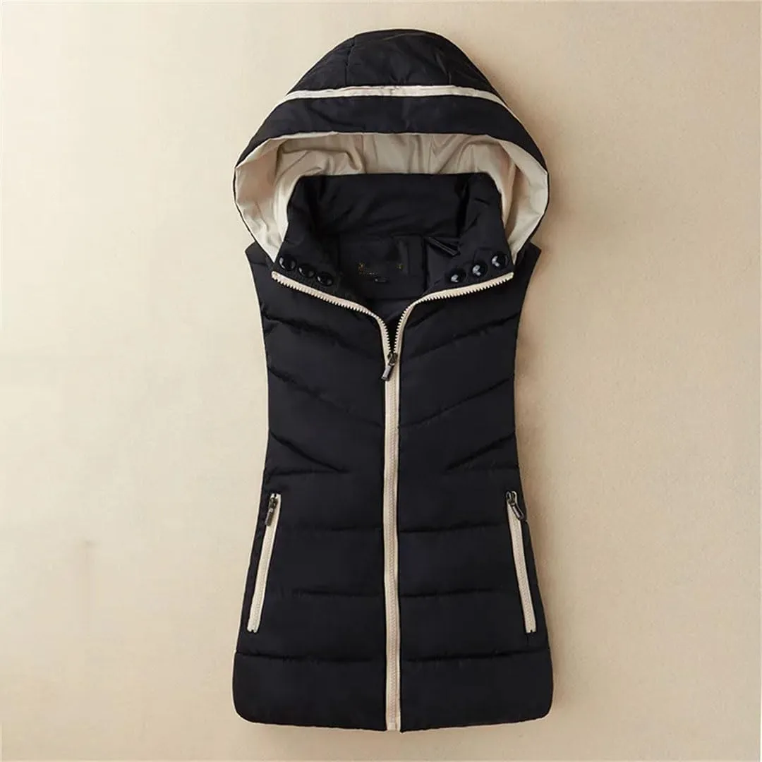 Women Winter Down Vest Hooded Autumn Warm Sleeveless Waistcoat Jacket Cotton Padded Vest Parkas
