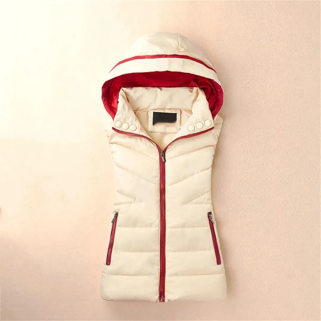 Women Winter Down Vest Hooded Autumn Warm Sleeveless Waistcoat Jacket Cotton Padded Vest Parkas