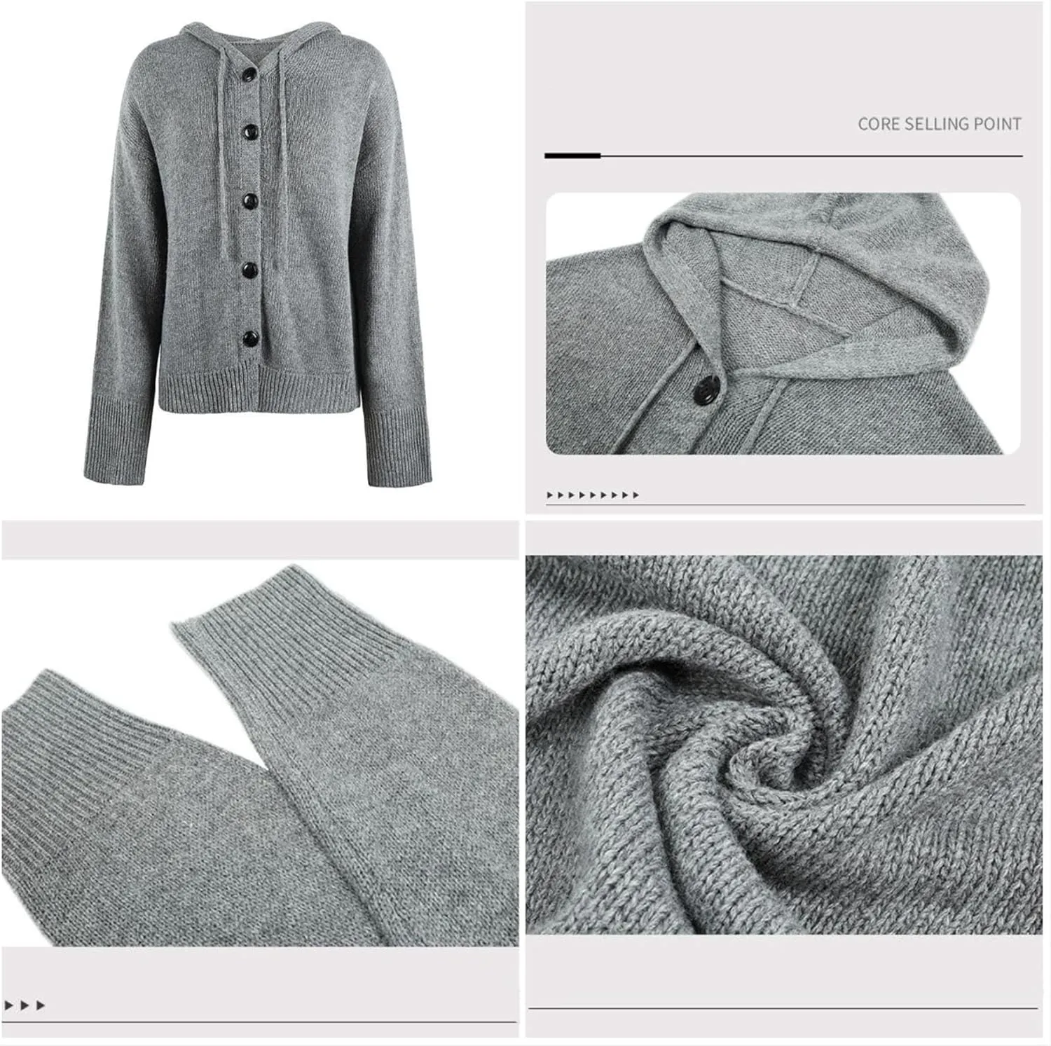 Women's Casual Cardigan V Neck Button Up Hooded Knit Sweaters Long Sleeve Hoodie Oversized Outfits Open Front Tops