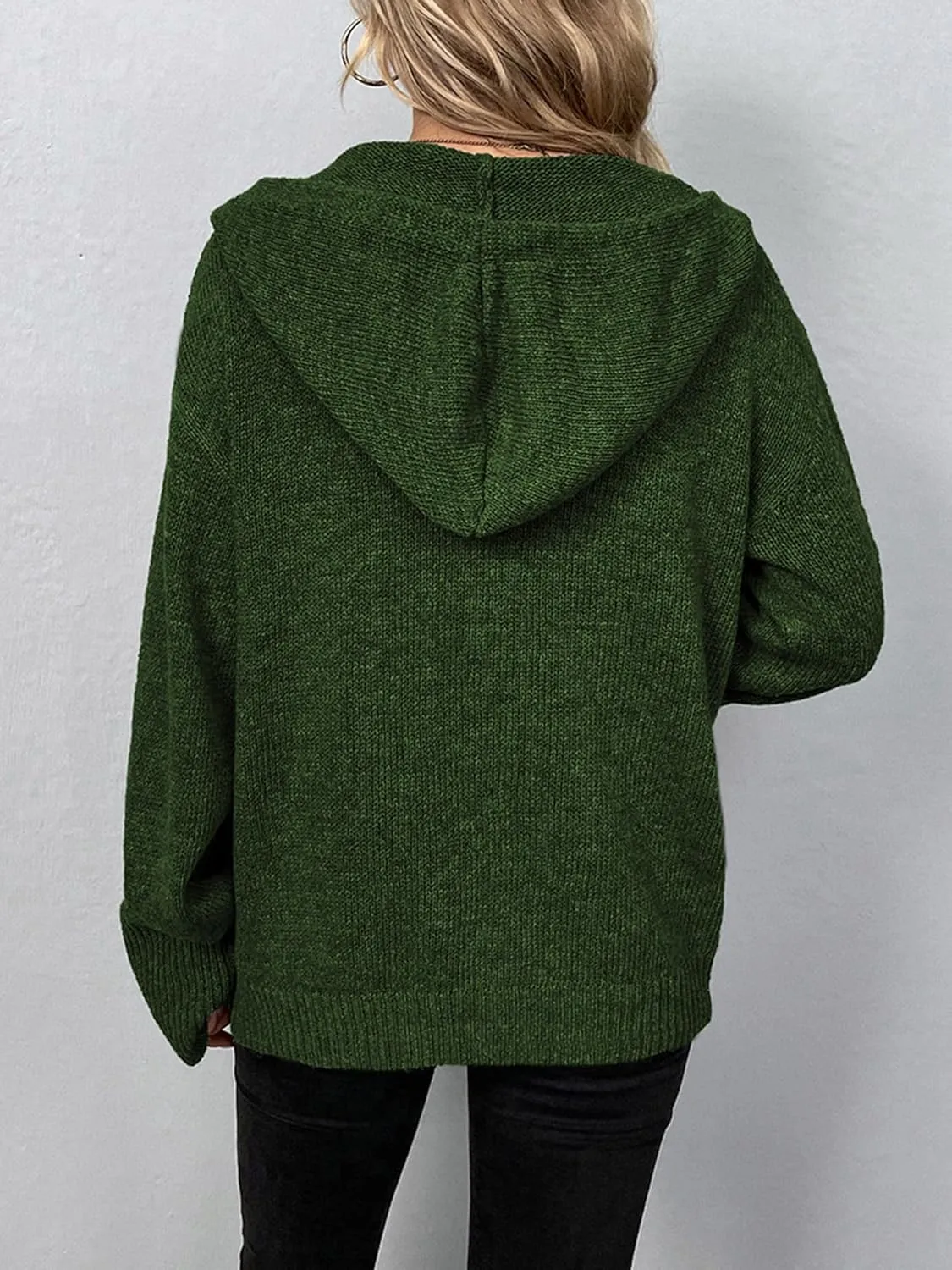 Women's Casual Cardigan V Neck Button Up Hooded Knit Sweaters Long Sleeve Hoodie Oversized Outfits Open Front Tops