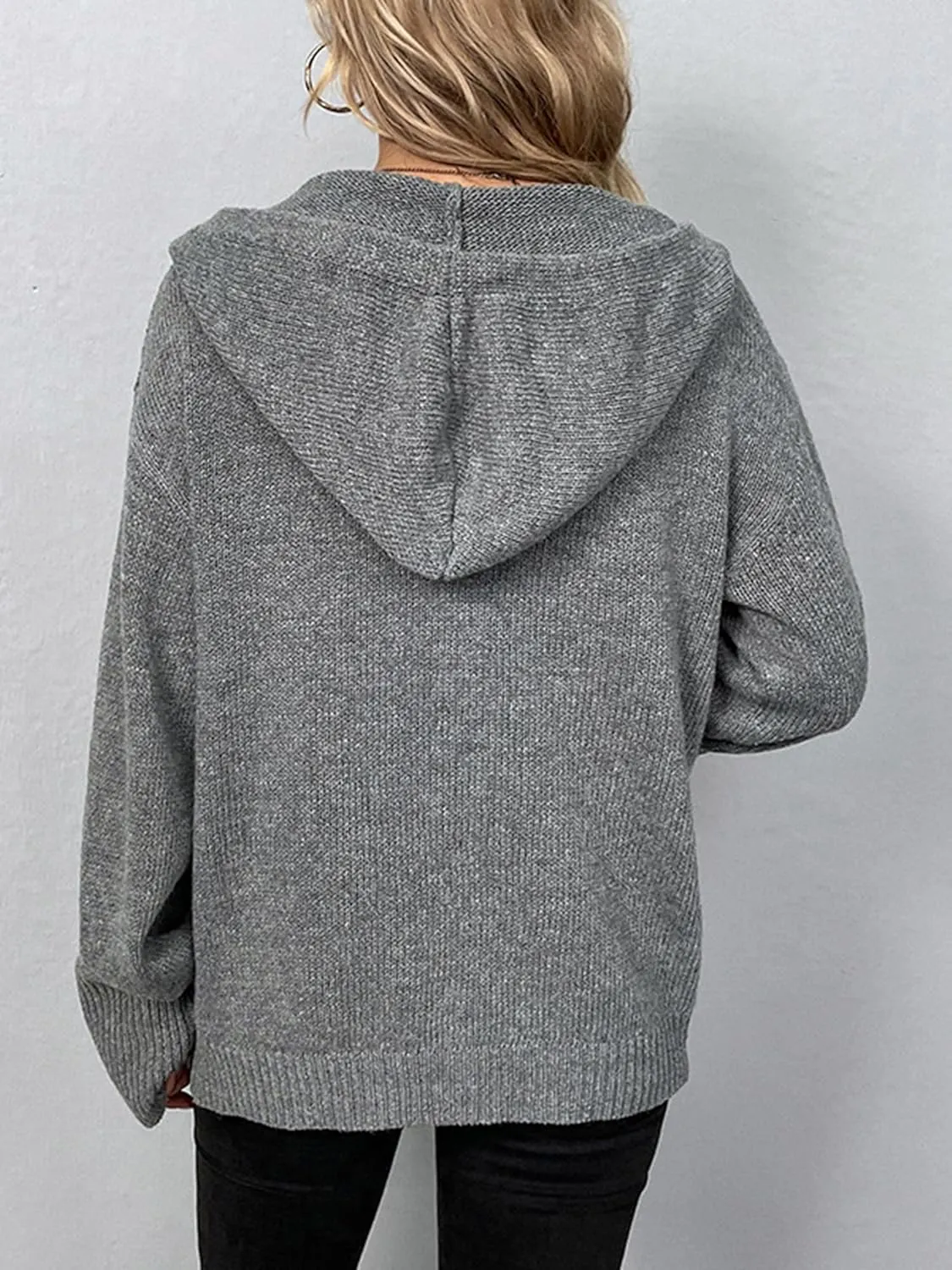Women's Casual Cardigan V Neck Button Up Hooded Knit Sweaters Long Sleeve Hoodie Oversized Outfits Open Front Tops
