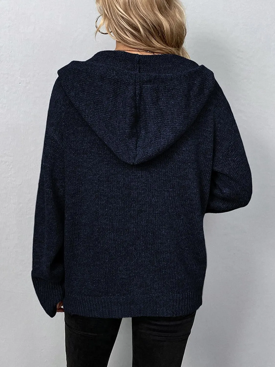 Women's Casual Cardigan V Neck Button Up Hooded Knit Sweaters Long Sleeve Hoodie Oversized Outfits Open Front Tops