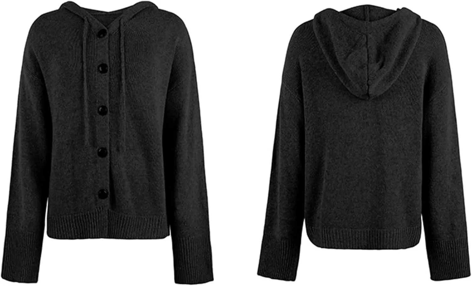 Women's Casual Cardigan V Neck Button Up Hooded Knit Sweaters Long Sleeve Hoodie Oversized Outfits Open Front Tops