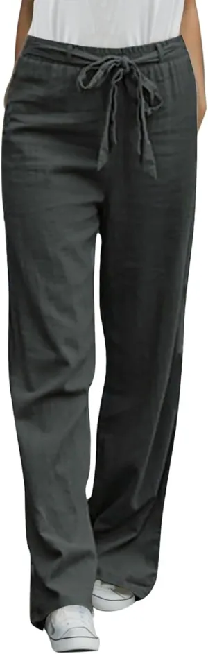Women's Cotton Linen Baggy Pants Relax Fit Elastic Waist Drawstring Trousers Lightweight Summer Pants 2025 Trendy