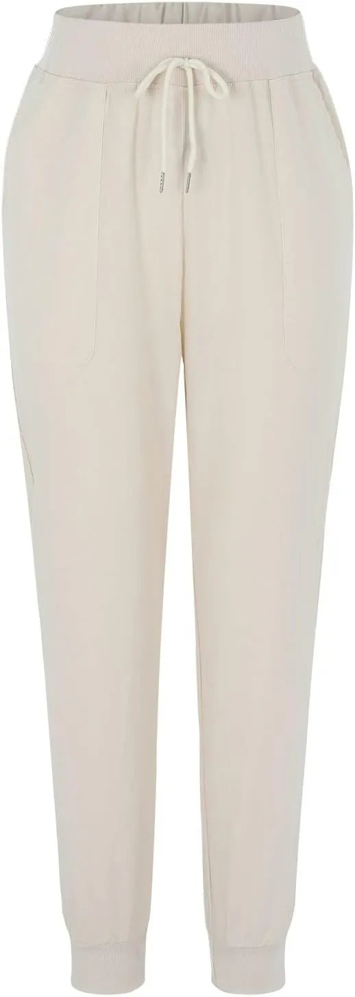 Womens Cotton Linen Jogger Pants Tapered Leg Summer Casual Back Elastic Waist Beach Pants Drawstring Trousers with Pockets