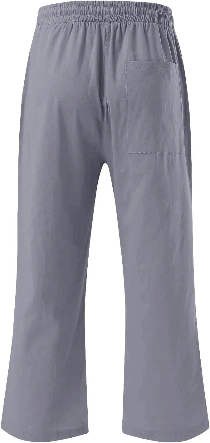 Womens Cotton Linen Pants 2025 Summer Casual Trendy Drawstring Capri Yoga Straight Leg Soft Trousers with Pockets
