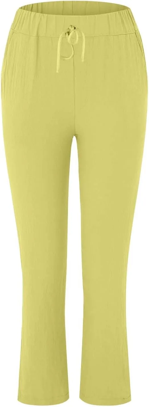 Womens Cotton Linen Pants Drawstring Elastic Waist Loose 2025 Summer Pants Lightweight Casual Comfy Long Trousers