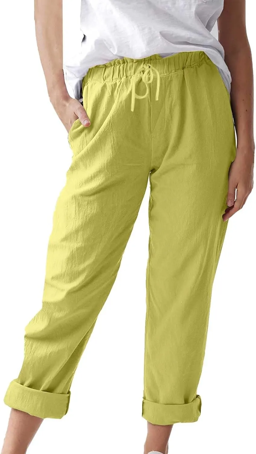 Womens Cotton Linen Pants Drawstring Elastic Waist Loose 2025 Summer Pants Lightweight Casual Comfy Long Trousers
