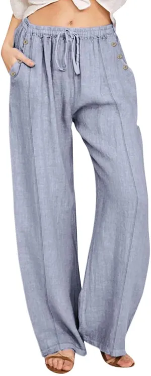 Womens Cotton Linen Pants High Waisted Baggy Pants with Elastic Waist Relax Fit Lantern Trouser with Pockets