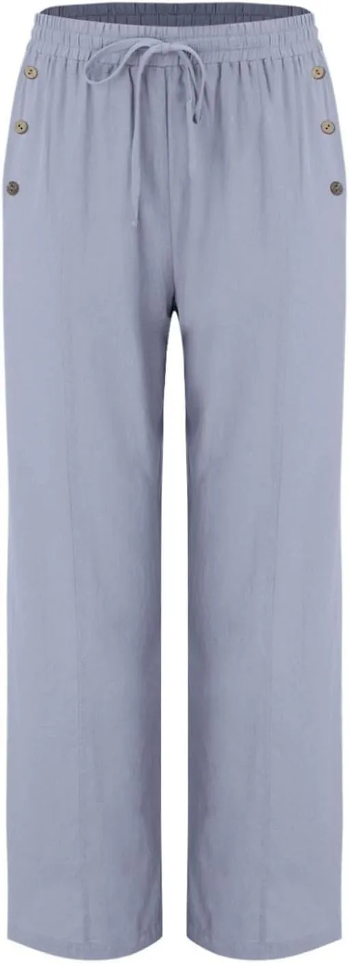 Womens Cotton Linen Pants High Waisted Baggy Pants with Elastic Waist Relax Fit Lantern Trouser with Pockets