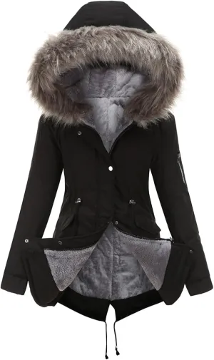 Women's Cotton Padded Parka,mid-Length Hooded Plush Parka,Winter Coats for Women,Plush Warm Snow Coat,Warm Parka