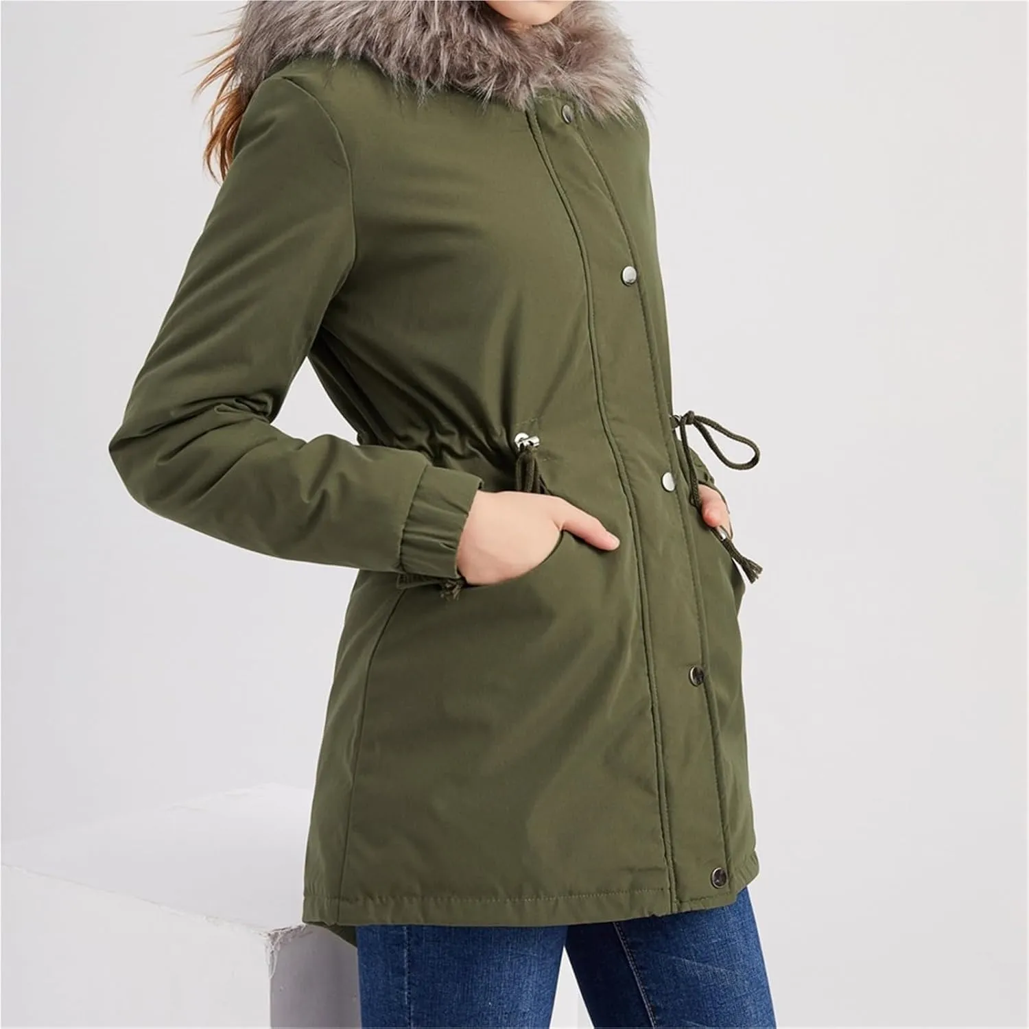 Women's Cotton Padded Parka,mid-Length Hooded Plush Parka,Winter Coats for Women,Plush Warm Snow Coat,Warm Parka